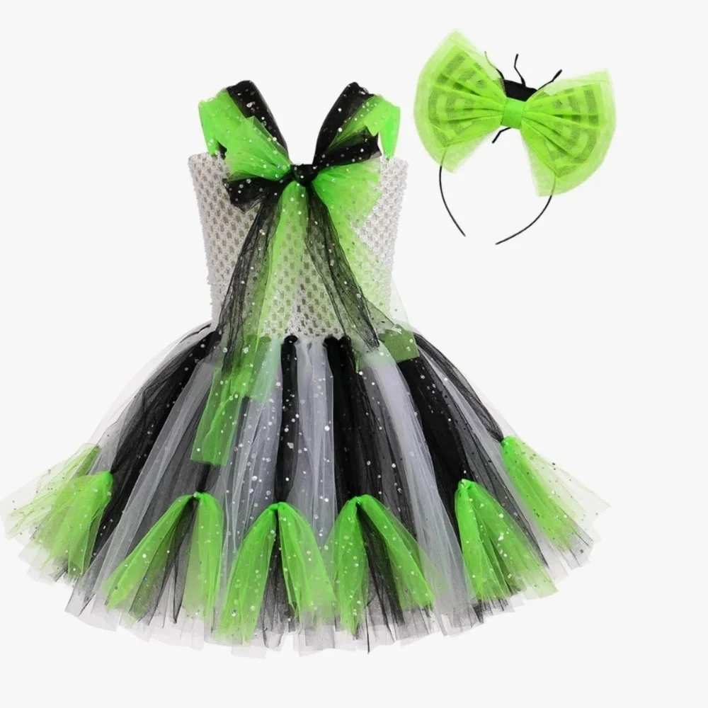 NWT Beetlejuice Inspired Tutu Dress Costume w/ Headband Girls 8–9